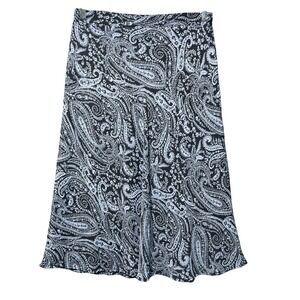 Westport‎ Paisley Midi Skirt Black Blue Elastic Waist Women's Size M Lined